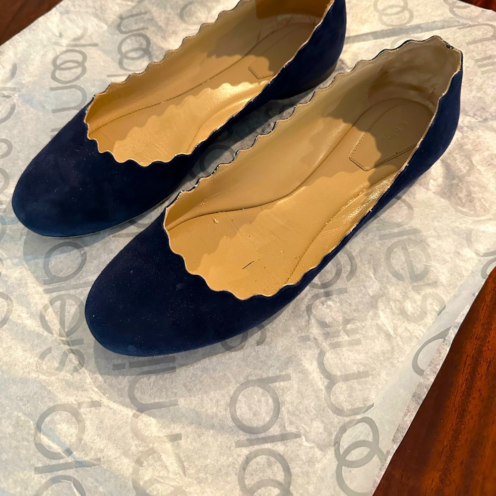 Navy blue suede Chloe shoes in good condition size 9.